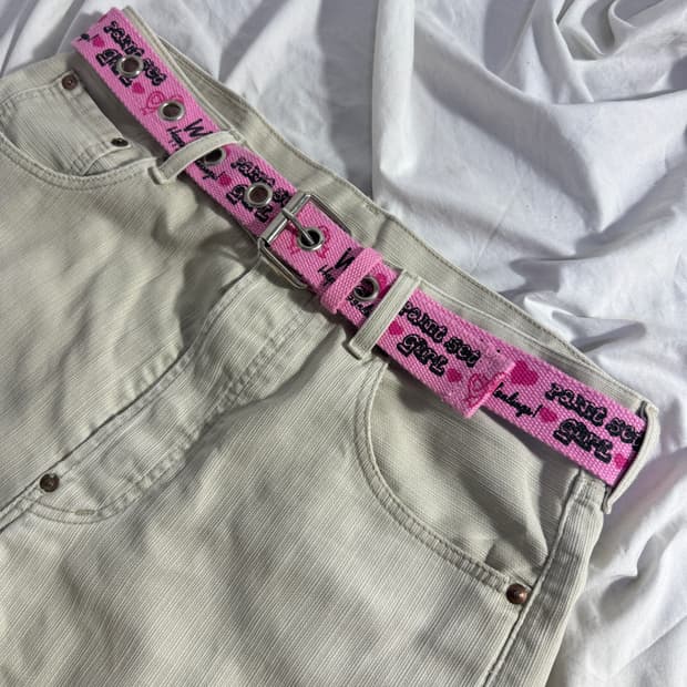 빈티지 키치 레터링 핑크 캔버스 벨트 y2k