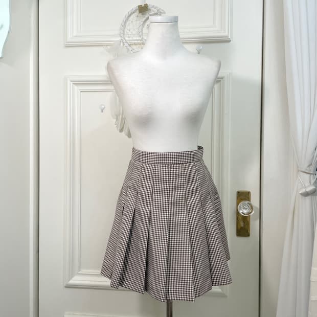 brown gingham check mori skirt(size-S)