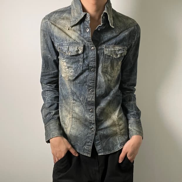 Civarize 데님 트레쉬드 웨스턴 워싱 데님 셔츠 46