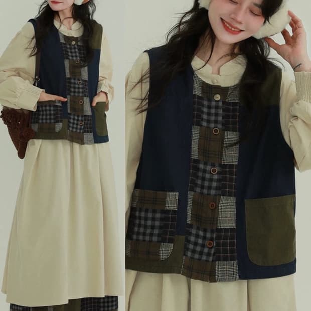 EPIC RARE 패치워크 베스트 + 치마바지 [M]