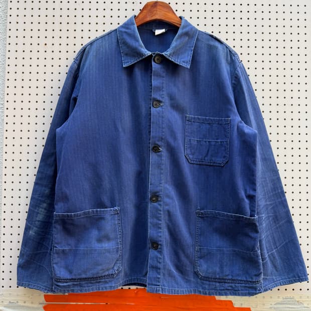 HARD FADED WASHED BLUE 페이드 헤링본 프렌치워크자켓