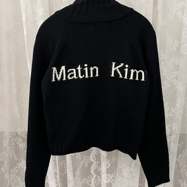 S)마뗑킴 캐시미어 니트 집업 가디건 로고 블랙