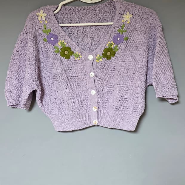 빈티지 반팔 크롭 니트 가디건