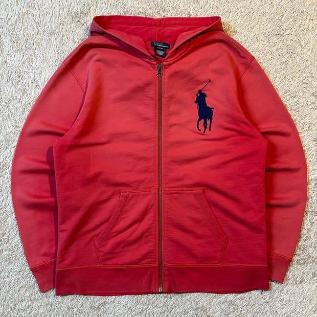 폴로 랄프로렌 POLO 빅포니 로고 후드집업 레드