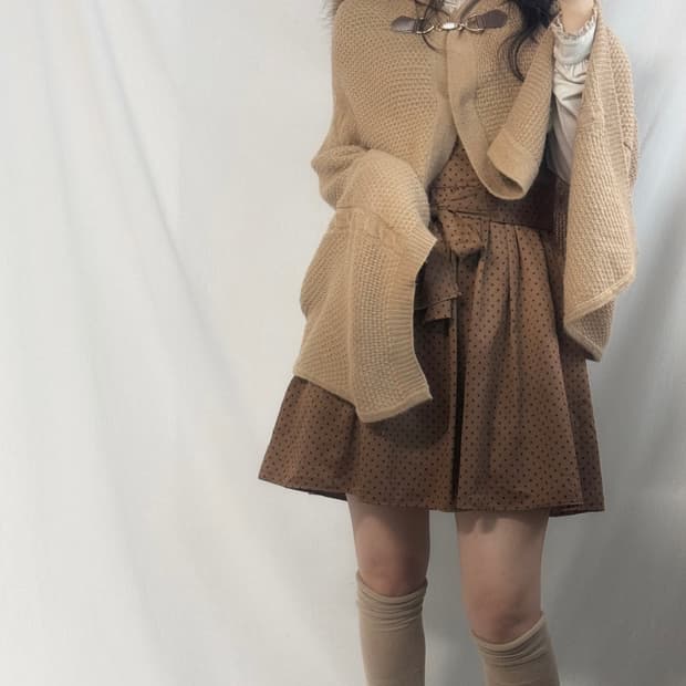 버클 히든 버튼 퍼 후디드 니트 가디건