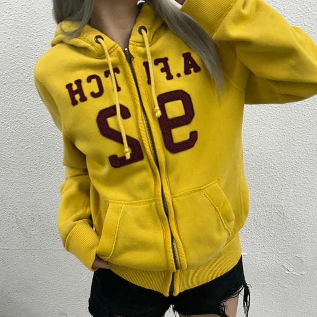 아베크롬비 버건디 패치로고 옐로우 후드집업 M