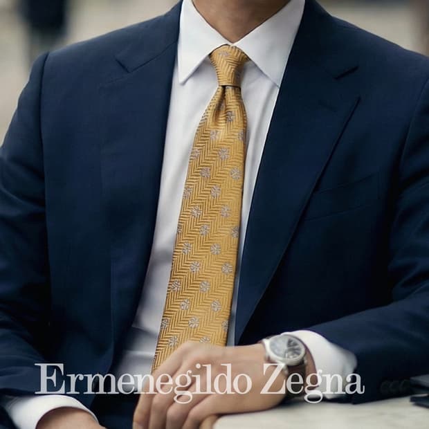 에르메네질도 제냐 실크 머스타드 자카드 넥타이 9cm A+등급 K1875