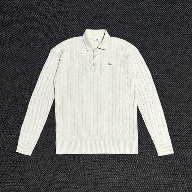 [M] Lacoste 라코스테 아이보리 케이블 코튼 카라넥 니트