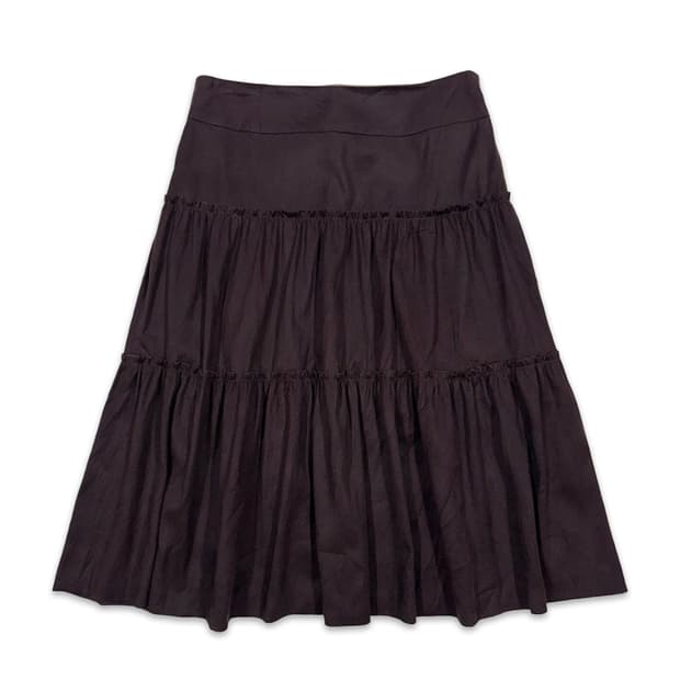 빈티지 다크 퍼플 프릴 미디 스커트