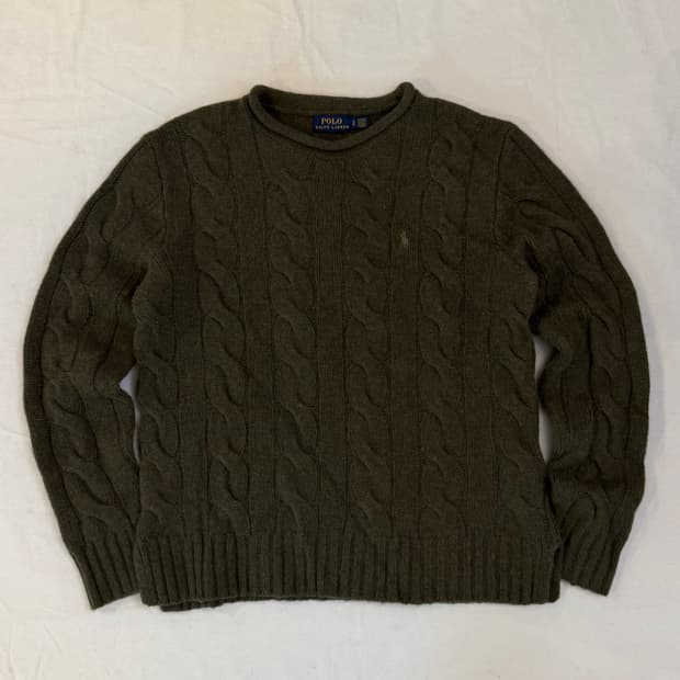 폴로 랄프로렌 말차맛 꽈배기 케이블 울 니트 올리브 카키