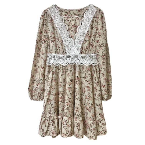 빈티지 플라워 패턴 원피스 일본