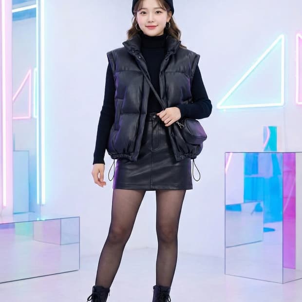 OUR ROOM 아워룸 레더 패딩 조끼