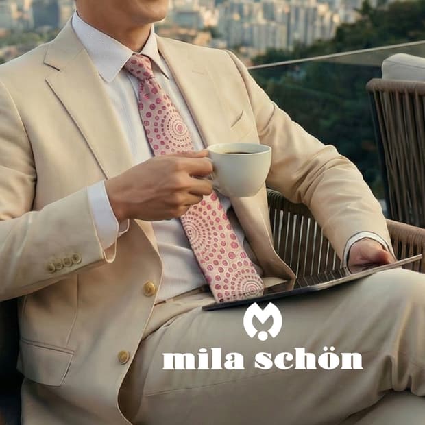 밀라숀 실크 핑크 도트 패턴 넥타이 9.2cm A등급 A19752
