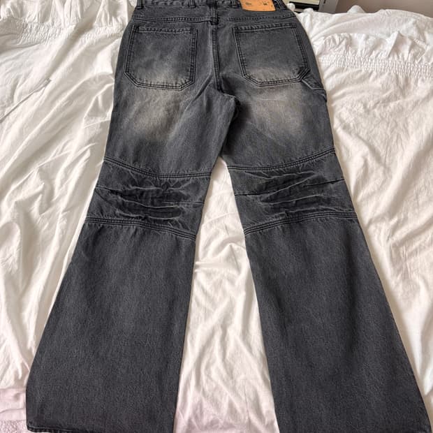 Vintage Double Knee Boots Cut Denim Grey