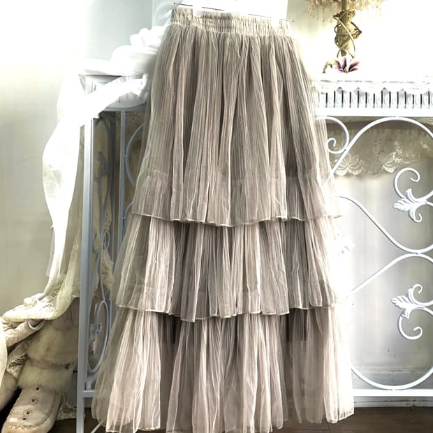 khaki beige tiered ruffle long skirt
