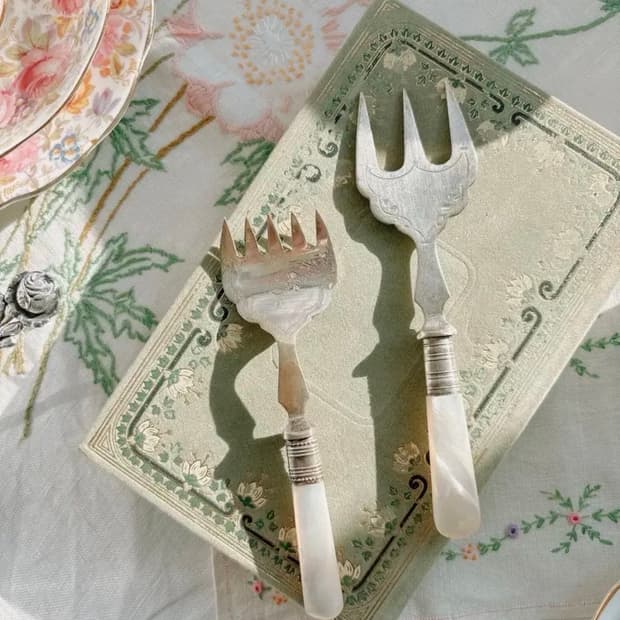 영국 앤틱 EPNS 실버플레이트 자개 브레드 포크세트