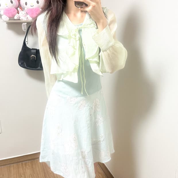 빈티지 레이스 민트 원피스 가디건 세트 히메갸루 로걀 발레코어 페어리