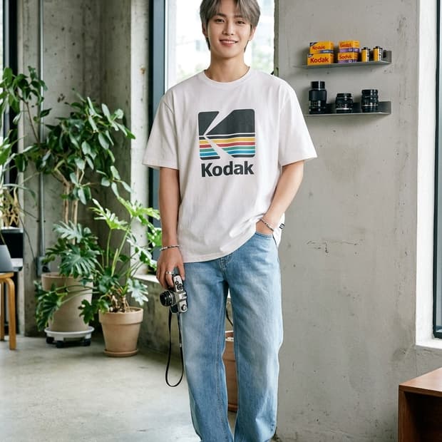 KODAK 코닥 시그니처 로고 반팔 티셔츠 화이트