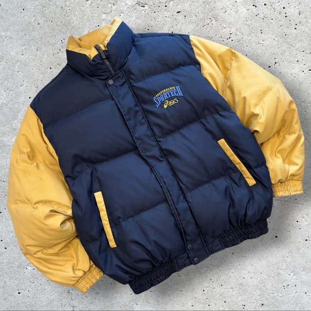 [100] 90s 아식스 퍼포먼스 패딩 점퍼 네이비/옐로우 B277