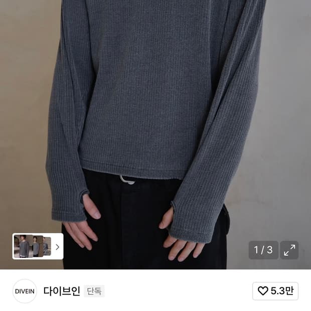 (1) 다이브인 X 패플서 리브드 롱슬리브 다크 그레이