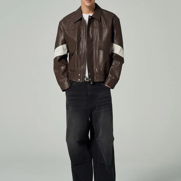 에잇세컨즈 배색 포인트 페이크레더 블루종 브라운