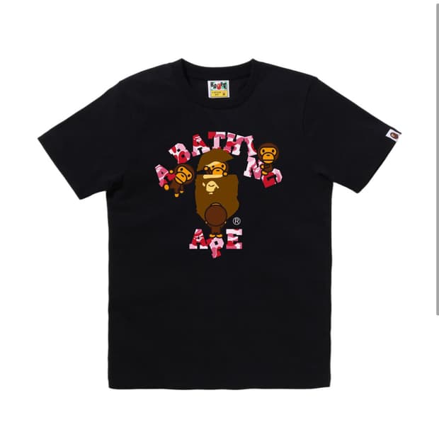 베이프 ABC 카모 컬리지 마일로 반팔 티셔츠 블랙 핑크