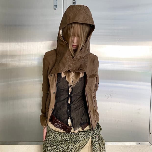 [Fur Fur]00’s Rare High Neck Hoodie Lea