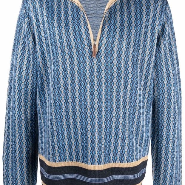 웨일즈보너 오케스트라 리넨 자카드 하프집업 스웨터