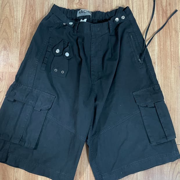 나체 WIDE CARGO HALF PANTS (UNISEX) BLACK