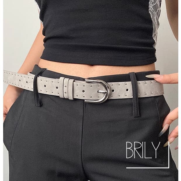[Unisex] VIX 나노 볼 스터드 미니멀 스웨이드 가죽 벨트