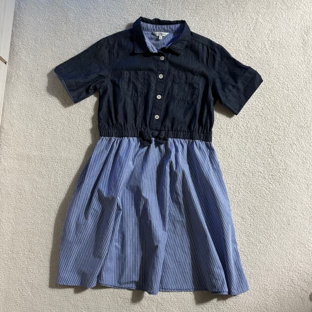 일본빈티지 청 스트라이프 원피스
