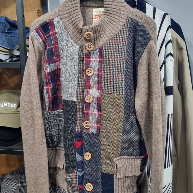 BOB(코오롱정품) 이탈리아산 패치워크 울혼방 가디건 95