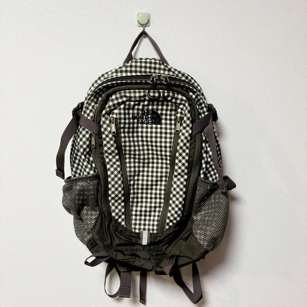 레어) 노스페이스 체크 깅엄 백팩 싱글샷 일본 빈티지 모리걸 가방 