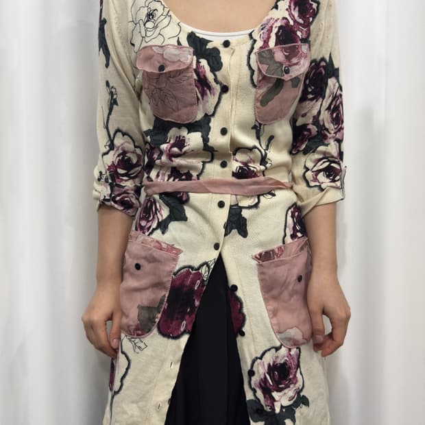 oriental flower design knit cardigan
