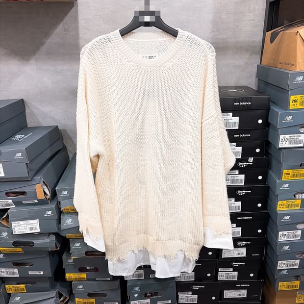 (정품/새상품) 마르지엘라 남성 오프화이트 데미지 레이어드 니트