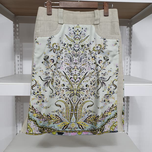 (40) 에트로 정품 실크100% 린넨100% 페이즐리 스커트