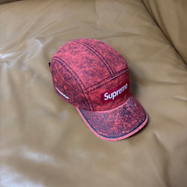 슈프림 캠프캡 모자 박스로고 코듀라 워시드 코랄 레드