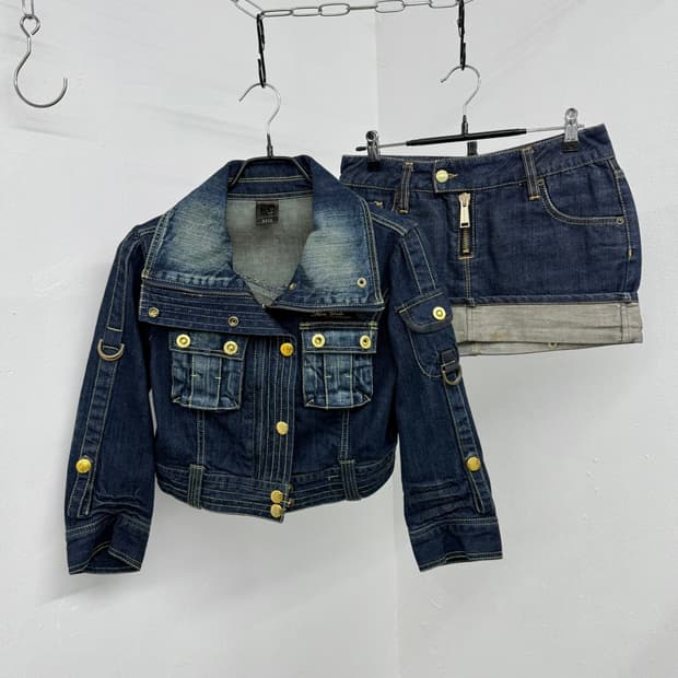 갸루 워싱 버튼 데님 자켓