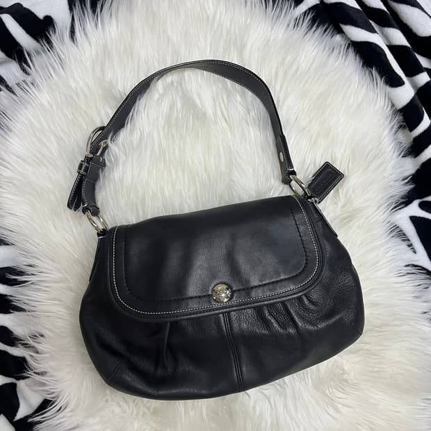 vintage coach black leather shoulder bag