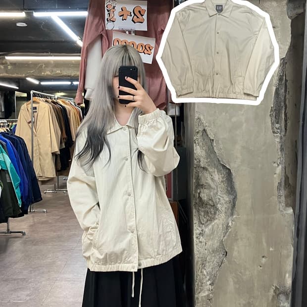 갭 코튼 카라 버튼 자켓 아이보리 L #csz3366