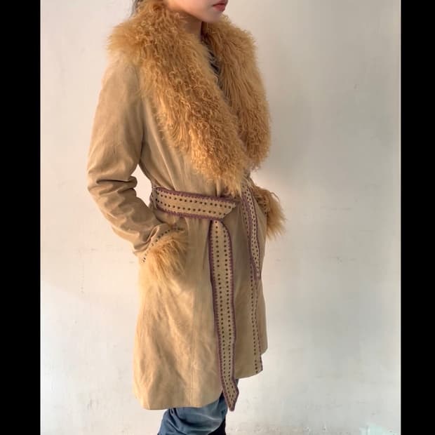 Vintage 롱 헤어 퍼 가죽 자켓