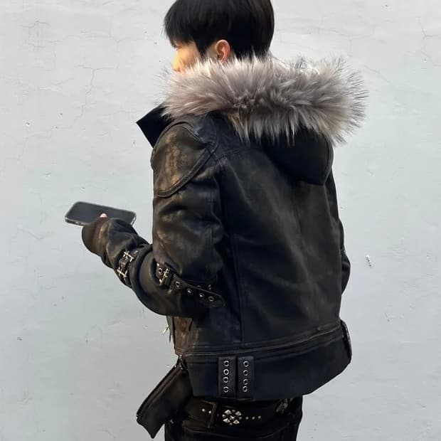 세미크롭 밴디지 퍼 레더자켓