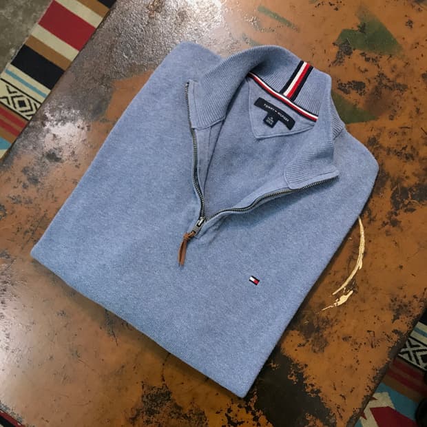 타미힐피거 인디블루 코튼 반집업 풀오버 남성 110 사이즈