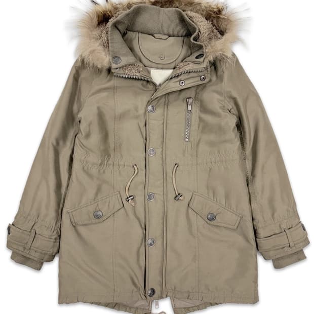 빈티지 베이지브라운 퍼 패딩 야상