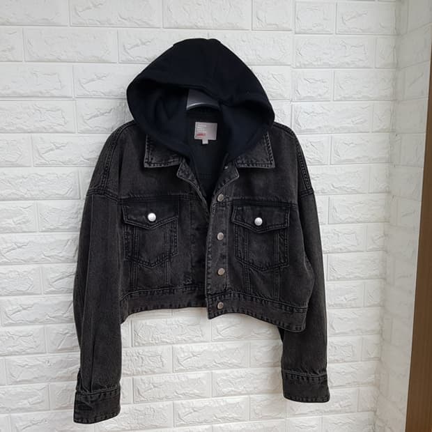 스파오 크롭 후드 데님 자켓 여성S (55-66)숏 오버핏