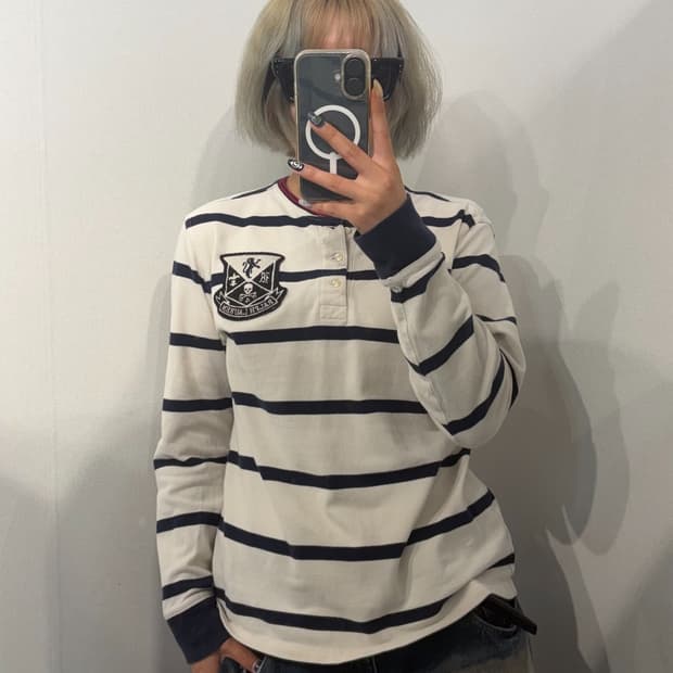 L 폴로 랄프 로렌 쉴드 패치 헨리넥 롱슬리브