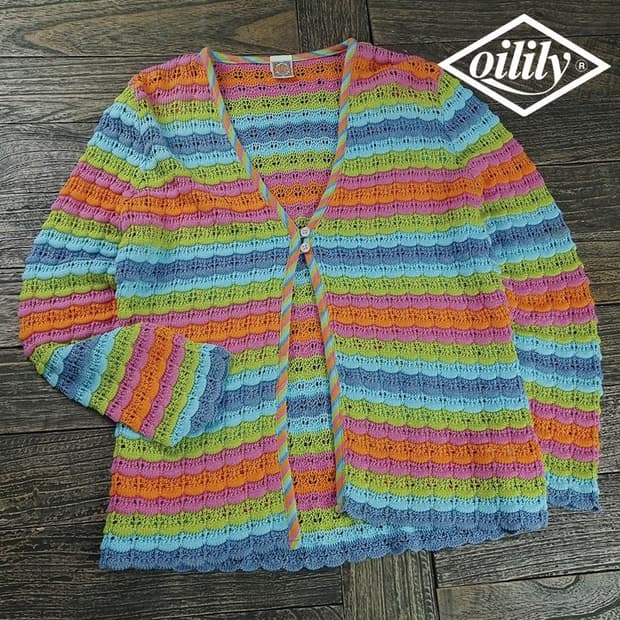 [오일릴리] 에스닉 스트라이프 패턴 니트 가디건 P01508