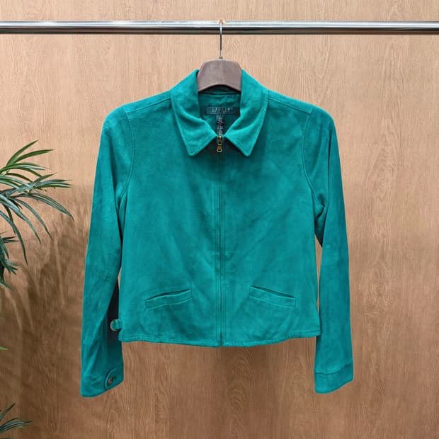 로렌 랄프로렌 스웨이드 자켓 카라넥 사이드 버클 스트랩 디테일 그린