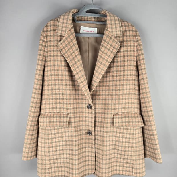 [무료배송]숲 66 여성 울 혼방 체크 핸드메이드 하프 코트