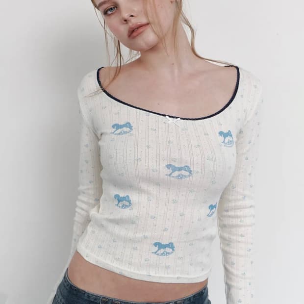 Pony flower lace long sleeve top lemon
